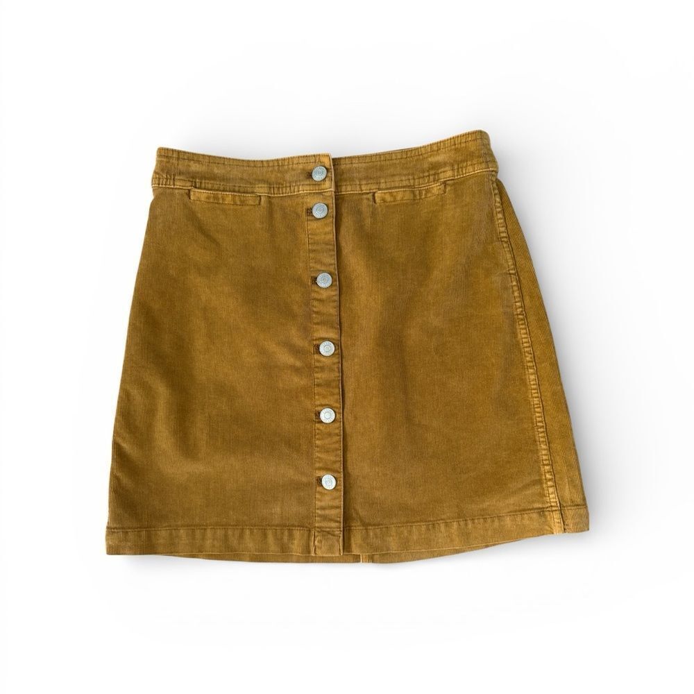 J. Crew Mustard Corduroy Button-Front Mini Skirt A-Line, Preppy, Academic